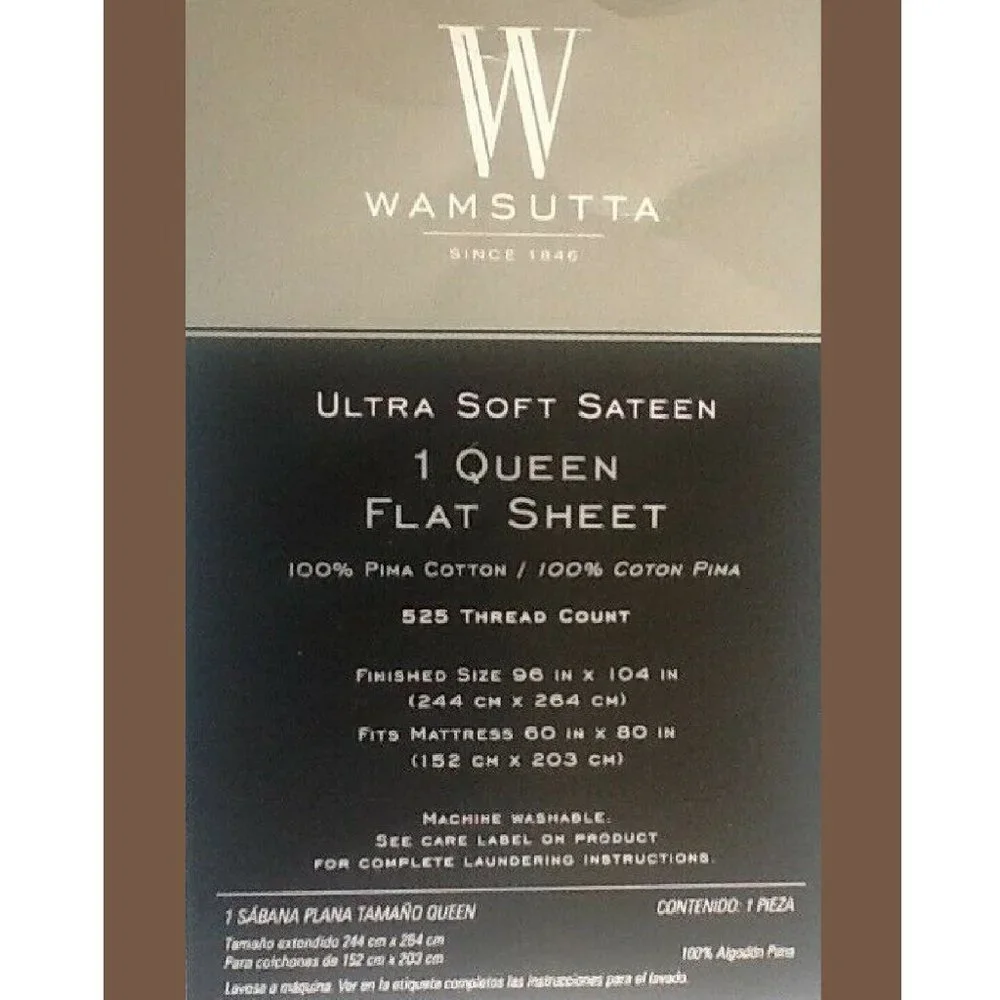 Oversized CHOCOLATE Wamsutta Ultra Soft 525 TC Cotton Sateen QUEEN Flat Sheet